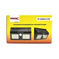 Светильник светодиодный на солнечной батарее с датчиком движения (5.5V,1.2W,18650Li,3.7V,1200mAh,40SMD 2835Led,6500К,раб. время8-10ч,заряд.4-6ч,IP44,1 арт.RK-SWB8019-PIR